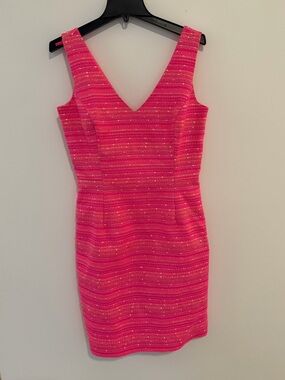 *EUC* Lilly Pulitzer Hot Pink Tweed Metallic Sheath Dress